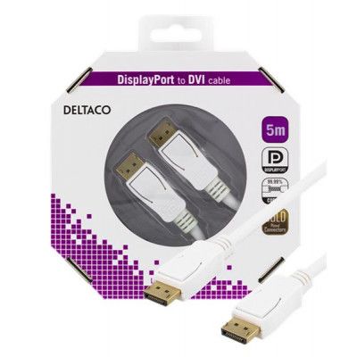 Deltaco Displayport MonitorKabel 5m - Vit
