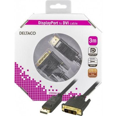 Deltaco DisplayPort till DVI-D Single Link monitorkabel 3m - Svart