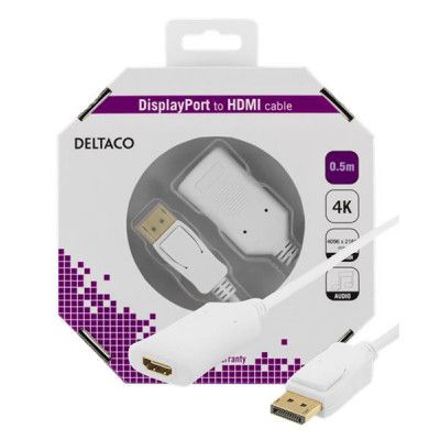 Deltaco DisplayPort till HDMI 2.0b-kabel, 0.5m - Vit