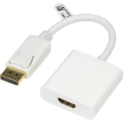 DELTACO DisplayPort till HDMI-adapter med ljud, 20-pin ha - 19-pin ho, 0,2m, vit