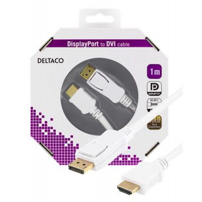 Deltaco Displayport till HDMI MonitorKabel 1m - Vit