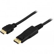 DELTACO DisplayPort till HDMI monitorkabel med ljud, 2m - Svart