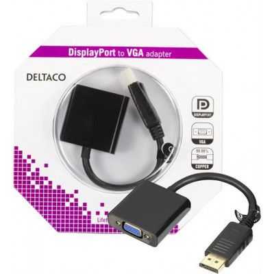 DELTACO DisplayPort till VGA Adapter 60Hz, 0.2m - Svart