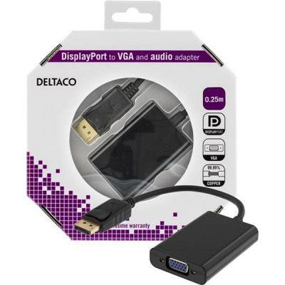 Deltaco DisplayPort till VGA-adapter med ljud 0.25m - Svart