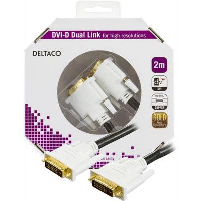 Deltaco DVI Dual Link Monitorkabel 2m - Vit