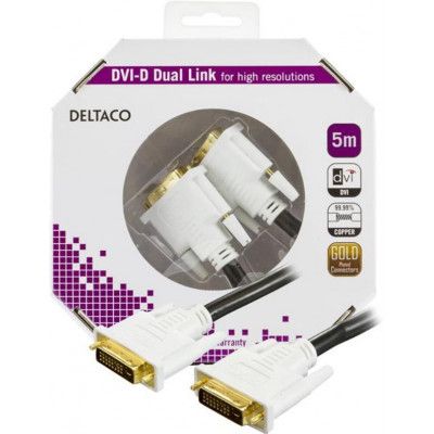 Deltaco DVI Dual Link monitorkabel 5m - Vit