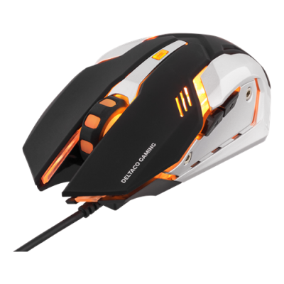 DELTACO GAMING optisk gamingmus, oranga LEDs, svart/silver