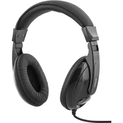 DELTACO hörlurar, sluten, volymkontroll, 2,5m kabel, svart