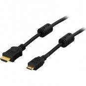 DELTACO HDMI 1.4-kabel, HDMI Type A ha - HDMI Mini ha, guldpläterad, 2m, svart