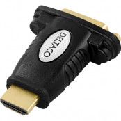 DELTACO HDMI-adapter, HDMI 19-pin hane till DVI-D hona, guldpläterad