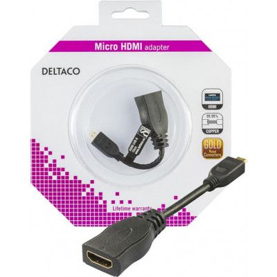 DELTACO HDMI High Speed adapter, Micro HDMI ha - HDMI ho, 0,1m, svart