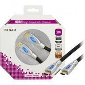 DELTACO HDMI-kabel v1,4 19-pin ha-ha 4K Ethernet 3D nylon 3m svart