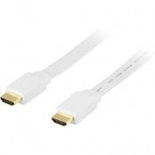 DELTACO HDMI-kabel, v1,4+Ethernet, 19-pin ha-ha, 1080p, flat, vit, 2m