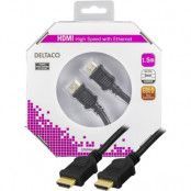 DELTACO HDMI-kabel, v1,4+Ethernet, 19-pin ha-ha, 1080p, svart, 1,5m