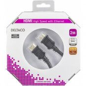 DELTACO HDMI-kabel, v1,4+Ethernet, 19-pin ha-ha, 1080p, svart, 2m