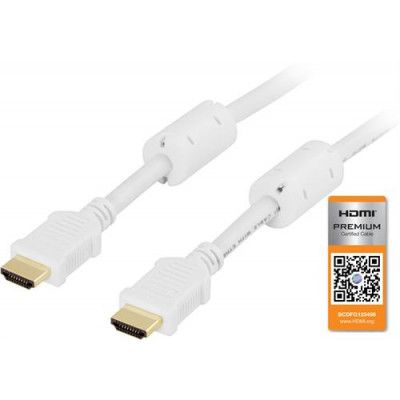 DELTACO HDMI-kabel, v1,4+Ethernet, 19-pin ha-ha, 1080p, vit, 3m