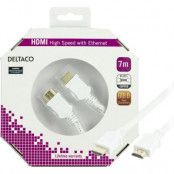DELTACO HDMI-kabel, v1,4+Ethernet, 19-pin ha-ha, 1080p, vit, 7m
