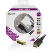 DELTACO HDMI till DVI-kabel 60 Hz, 0.5m - Svart/Vit