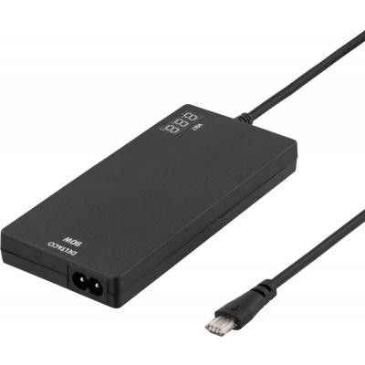 DELTACO laddare för notebook, 90W, LED, 8 kontakter, slim, svart