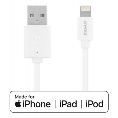 Deltaco Lightning Kabel 0.5m - Vit