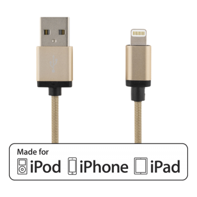 Deltaco Lightning-kabel, 2,4A, 1 m, MFi - Guld
