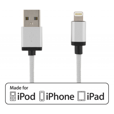 Deltaco Lightning-kabel, 2,4A, 2 m, MFi - Silver