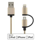 Deltaco Lightning- &amp; MicroUSB- till USB-kabel