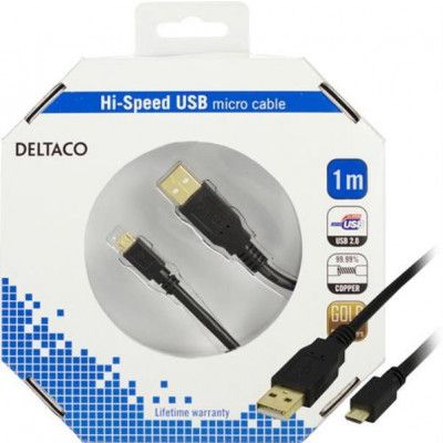 Deltaco Micro USB kabel 1m - Svart