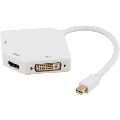 Deltaco Mini DisplayPort till DVI-I / HDMI / DisplayPort Adapter - Vit
