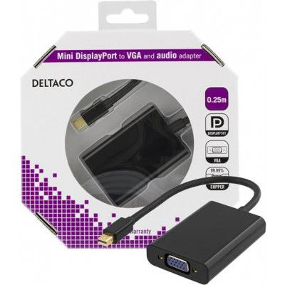 DELTACO mini DisplayPort till VGA-adapter 0.25m - Svart