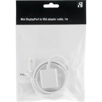 DELTACO mini DisplayPort till VGA(HD15)-kabel, 20-pin ha - 15-pin ho, 1m, vit