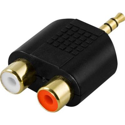 DELTACO multimedia-adapter, 2xRCA ho till 3,5mm ha, guldpläterad