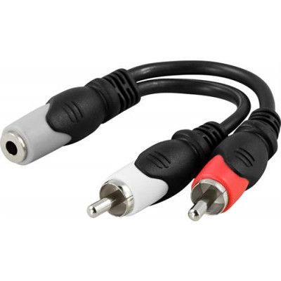 DELTACO multimedia-adapter 3,5mm ho till 2xRCA ha, 10cm