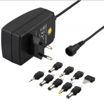 DELTACO nätadapter 100-240V till 3-12V DC 2,25A, utbytbara kontakter