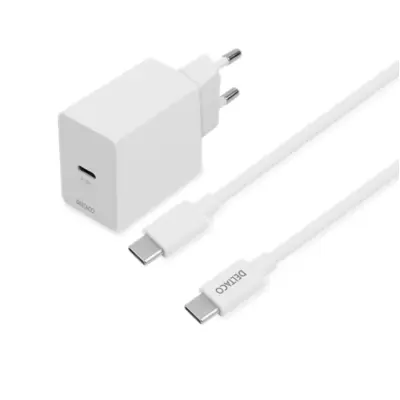 Deltaco PD Väggladdare USB-C till USB-C Kabel 20W 1m - Vit