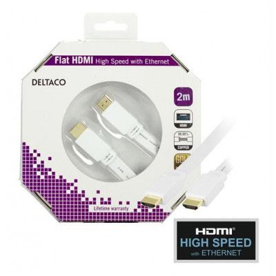 DELTACO platt HDMI kabel 60Hz, 2m - Vit
