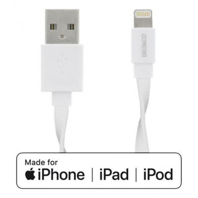 Deltaco Platt Lightning kabel, 1m- Vit