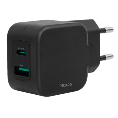 Deltaco Power Väggladdare USB-A Till USB-C 20W - Svart
