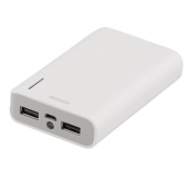 DELTACO Powerbank, 6000 mAh, 2xUSB, 5V 2A, ficklampa, vit