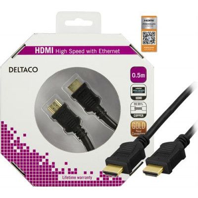 DELTACO Premium High Speed HDMI kabel, 0.5m - Svart
