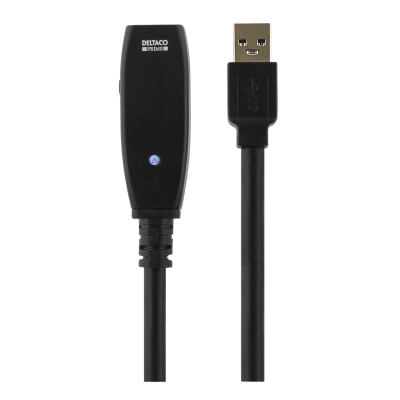 DELTACO PRIME aktiv USB 3.0-förlängningskabel, ha - ho, svart, 2m