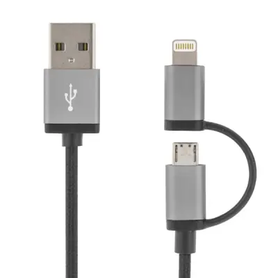 DELTACO PRIME lightning och Micro USB synk-/laddarkabel, MFi, 2m, svart