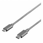 DELTACO PRIME USB 2.0 kabel, tygklädd, USB Typ C - USB Typ Micro, 1m, grå