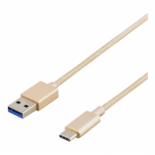 DELTACO PRIME USB 3.1 Gen1 kabel, USB Typ C - USB Typ A, 1m, guld