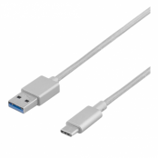 DELTACO PRIME USB 3.1 Gen1 kabel, USB Typ C - USB Typ A, 1m, silver