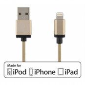 DELTACO Prime USB-synk-/laddarkabel, MFi, Lightning, 2m, guld