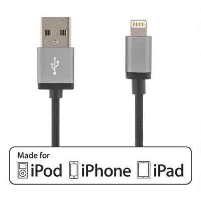 DELTACO Prime USB-synk-/laddarkabel, MFi, Lightning, 2m, svart