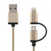 Deltaco Prime USB-synk-/laddarkabel, MFi, USB Micro och lightning, 1m, guld
