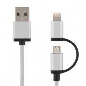 Deltaco Prime USB-synk-/laddarkabel, MFi, USB Micro och lightning, 1m, silver