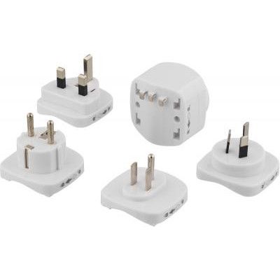 DELTACO Reseadapter, EU/US till UK/US/AUS/CN, jordad, säkring, vit